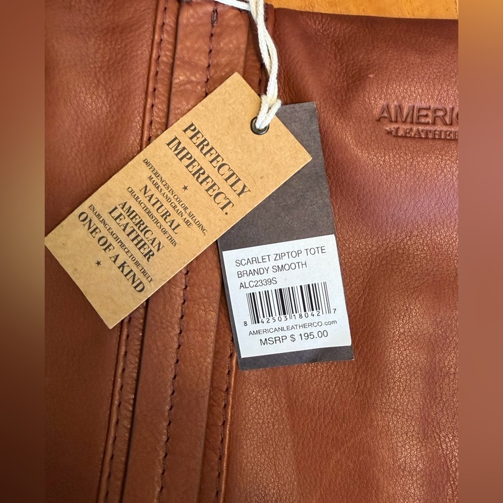 American Leather Co. Brandy Leather Tote- NWT’s - Picture 2 of 15